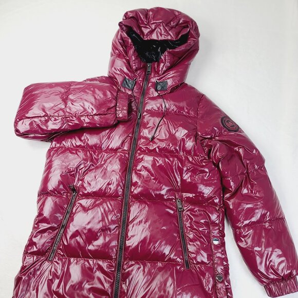 Michael Kors Women's Dark Ruby Red Hooded Padded Thermal Puffer Jacket Sz S - Picture 2 of 7